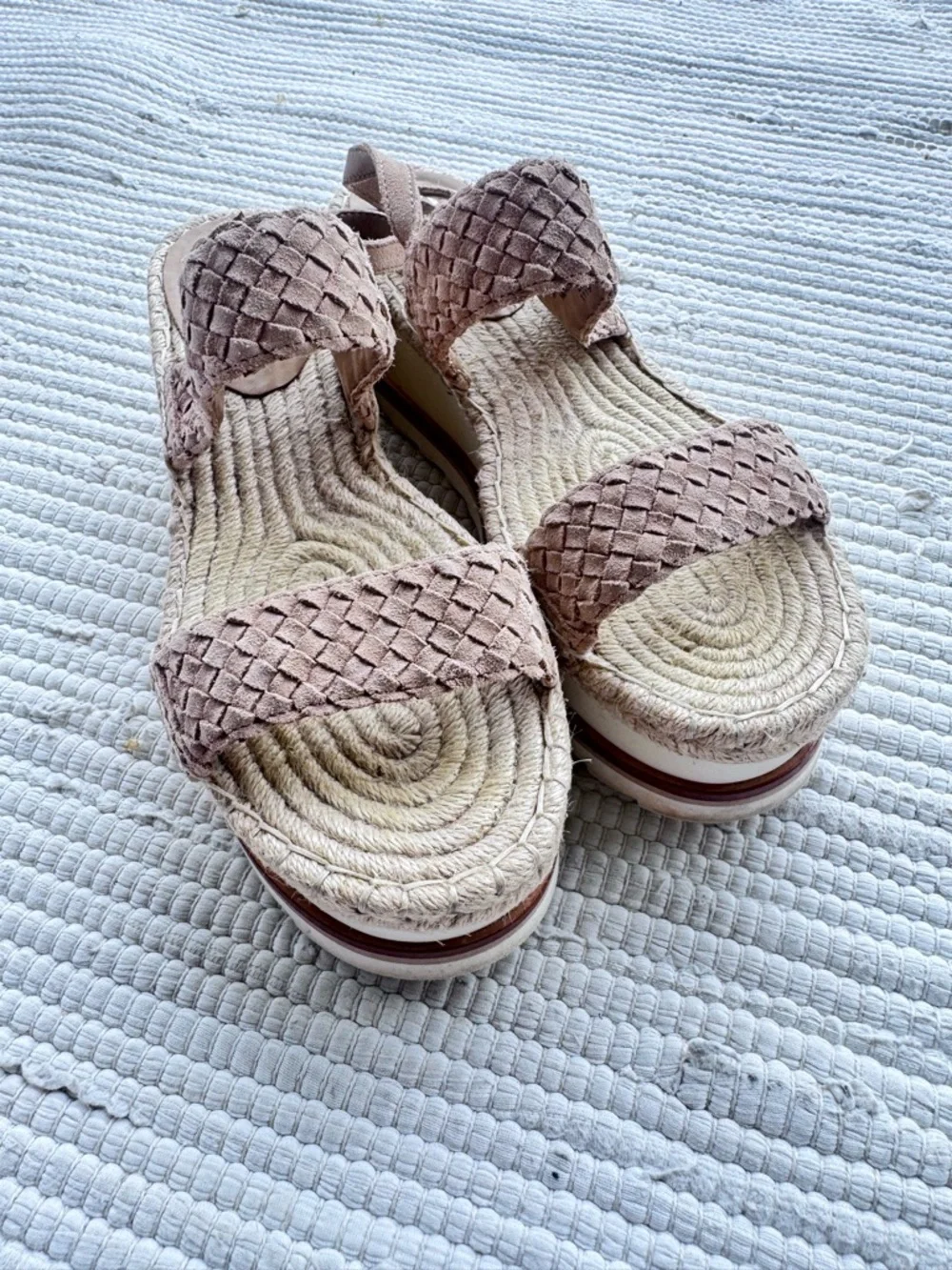 Marc Fisher LTD Woven Leather Platform Sandal Beige Sz 8.5 Espadrille